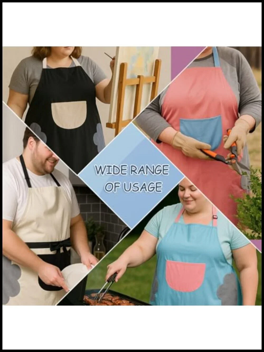 Plus Size Washable Kitchen Apron with Pockets and Towel